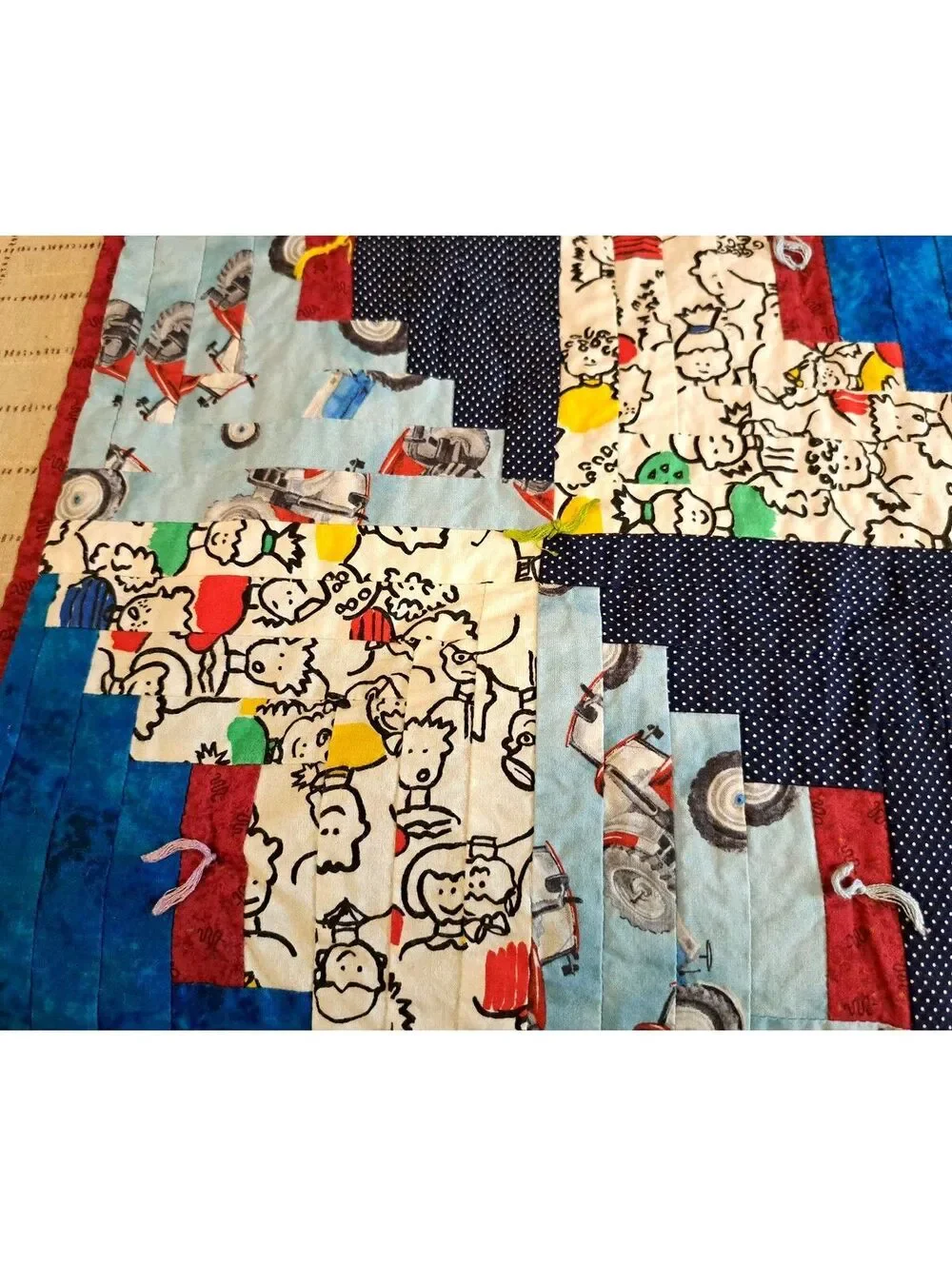 Vintage 1990's Handmade Children's Crib or Lap Quilt Tractors 24